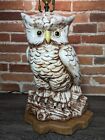 Vtg Large Owl Glaze Ceramic Lamp 1970s Brown Cream Wood Base