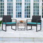3 Piece Bistro Set Outdoor Patio Table   Chairs Rattan Wicker Furniture Blue