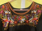 Mexican Embroidered Vtg Top Birds Animals Black Vtg Hippie Boho M 