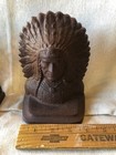 Antique Vintage Heavy Cast Iron American Indian Head Bookends Pair