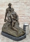 Signed Bronze Sculpture French Rodin  the Kiss  Classic On Marble Nude Figurine