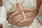 Vintage 1950-60 Wicker Oval Basket Twine Handle Wood Bead Fine Detailed Easter