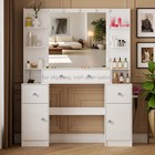 Vanity Makeup Table Set Dressing Desk With 11 Led Lighted Mirror 3 Drawer White