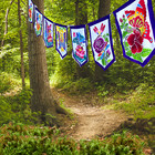 Butterfly Dragonfly Rose Garden Flag Prayer Banner Bali Handmade Batik Yard Art