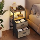 Side Table With Charging Station Usb Outlets And 2 Drawers Nightstand Bedroom