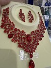 Red Clear Silver Wedding Rhinestone Crystal Pageant Necklace Jewelry Set Earring