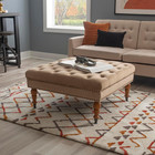 Marianne Tan Velvet Square Tufted Ottoman In Dark Walnut - Chic Home D  cor