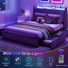Full Queen King Led Upholstered Bed Frame With Storage Drawers charging Station