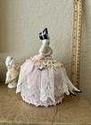 2 Lot Antique German Porcelain Half Doll Pink   Lace Pin Cushion Figurine Legs