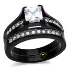 His   Hers Stainless Steel Black Ion Plated 3pc Wedding Engagement Ring Band Set