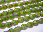  18 8x6mm Czech Glass Green Silk Picasso Oval Tri Cut Beads