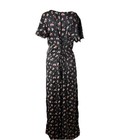 Lucky Brand Black Floral Maxi Dress V-neck Flutter Short Sleeve Tie Chiffon M