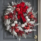 2025 Flocked Flower Christmas Garland Rattan Door Hanging Wreath