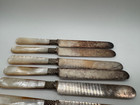 Vintage Antique Set Of 11 Mother Of Pearl Carved Handle Knives