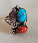 2 Navajo Made Rings  Sterling Silver With Coral 