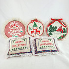 Set Of Three Vintage Christmas Embroidery Hoop Stamped Fabric   Lace Wall Decor