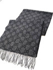 Gucci Gg Logo Women Cashmere Scarf Stole  Muffler Gray   Black Made In Italy