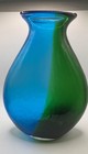 Blue Green Colorful Abstract Heavy Hand Blown Art Glass Vase Ocean Coastal 10   