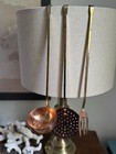 Vintage Copper   Brass Hanging Kitchen Utensil Set     Ladle  Strainer  Fork Trio
