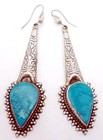 Vintage Sterling Silver Turquoise Large Dangle Pierced Boho Earrings 27085
