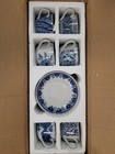  250 Neiman Marcus White Blue 12 Piece 10 Ounce Hand Paint Cups   Saucers Set