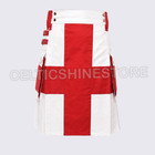 Men s Red White Utility Kilt Scottish Style Tactical Work Cargo Pleated Skirt