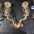 Rare Pair Antique Brass  Nickle Sconces Handel Era Edwardian Glass Shade Hubbell