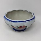 Vintage Floral Pedestal Planter Bowl With Scalloped Rim