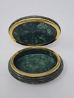 Vintage Green Marble Stone Trinket Pill Box Gold Tone Hinged Jewelry Case B009