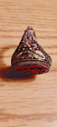 Vintage Chinese Silver Cinnabar Enamel Filigree Ring Size Adjustable