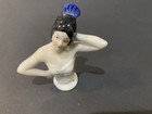 Vintage German Porcelain Pin Cushion Powder Puff Half Doll Black Hair 3 Inch