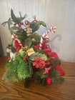 Vintage Mid Century Christmas Sleigh Basket Floral Centerpiece Nutcracker Dog