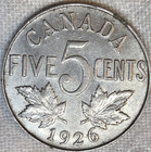 1926 Near 6 Canada 5 Cents Xf  au   Breaking Up A Set  Free Shipping 