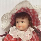 Vintage Bisque Double Jointed Country Girl Doll Red White Gingham Dress   Hat