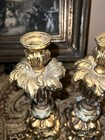 Pair Antique Hollywood Regency Style Ornate Gold Cast Brass  Candlestick Holders