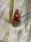 Hand Carved Wooden Cardinal Bird Figurine On Wood Base     Red Bird Home Decor