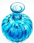 Vintage Bright Blue Art Glass Vase Handblown Swirl Base 5  Tall 4  Diameter