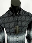Mens Italian Casual Stretch Button Shirt Grey Geometric Checks Caviar Dremes