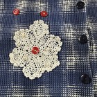 Vtg Folk Boho Vest S m Blue Plaid Doily Buttons And Pearls Indie Rock Festival