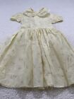 Vintage Handmade Yellow Floral Girls Dress Lace Collar Bow Puff Sleeve Size 3-4