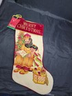 Christmas Needlepoint Stocking  Man Reading To  Girl 17 5  Gold Tassel   Wool