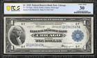 1918  1 Chicago Frbn Federal Reserve Bank Note Green Eagle Pcgs 30 Fr 729 62643