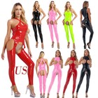 Woman s Hollow Bodysuit Open Gear Jumpsuit Latex Shiny Leggings Catsuit Romper