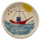 Coru  a Spain Souvenir Ceramic Trinket Dish Arte Saro Red Fishing Boat Blue Sea