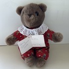 Vintage Eden Bear Plush Brown 8  Red Pjs Outfit Bears   Hearts Stuffed Animal 