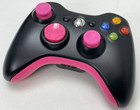 Official Microsoft Xbox 360 Black Wireless Game Controller W pink Thumbsticks