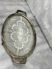 Vintage Footed Deco Vanity Perfume Dresser Tray Glass Over Antique Lace Pncw Tlc