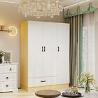 3 Doors White Wooden Armoire Wardrobe Closet Bedroom Freestanding Storage Closet