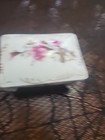 Japan Vintage Floral Trinket  Box With Beautiful Roae And Gold Accents