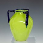 Vintage Czech Tango Glass Vase     Lime Green With Cobalt Blue Handles     Bohemian